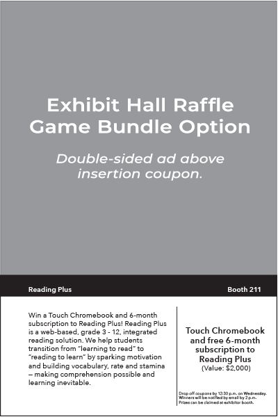 Exhibit Hall Raffle Game Bundle Option. Double-sided ad above insertion coupon.